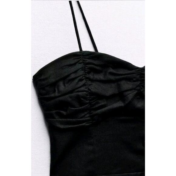 ZARA Linen Blend Strappy Keyhole Back Midi Dress in Black WOMEN'S XL - Picture 3 of 11